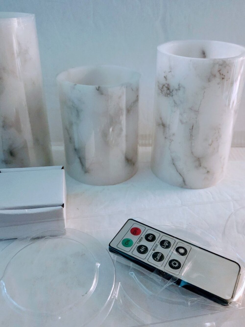 Set of 3 Vena Marble Pillar Candles by Lamplust